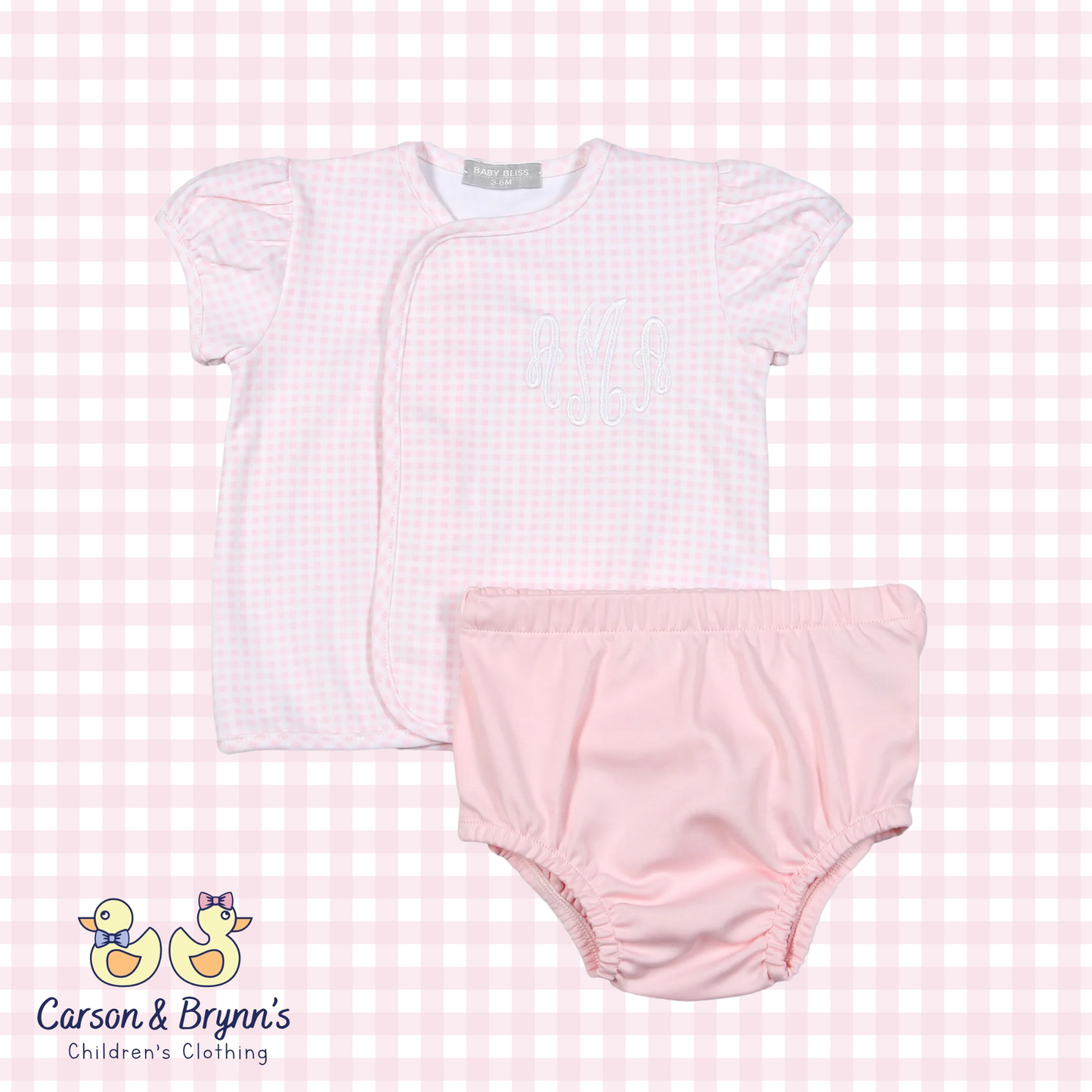 Baby Loren Pink Gingham Diaper Set