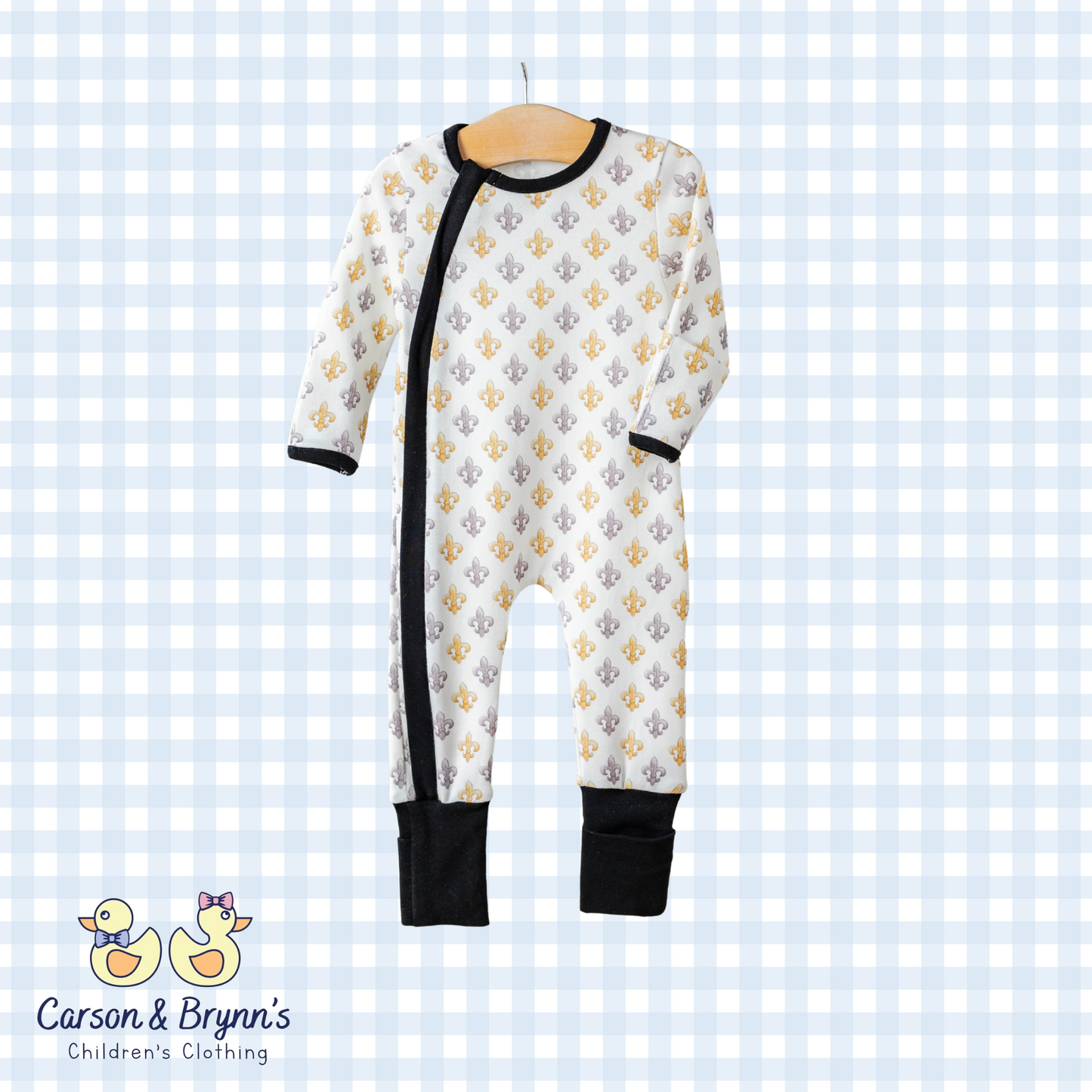 Black & Gold Fleur De Lis Organic Cotton Zippy Pajama