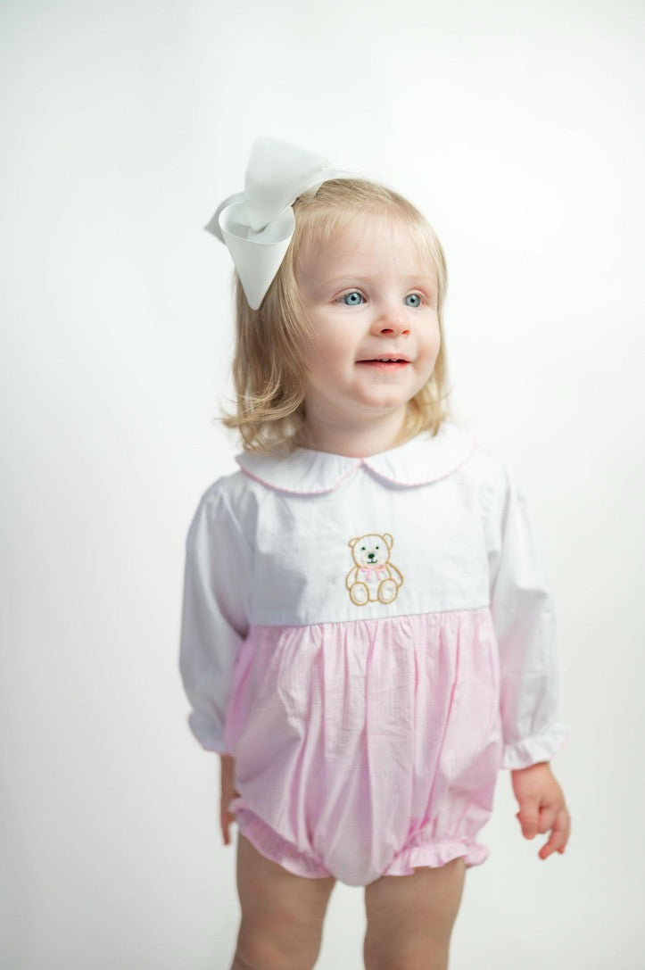 Carson and Friends Hand Embroidered Teddy Bear Bubble- Pink