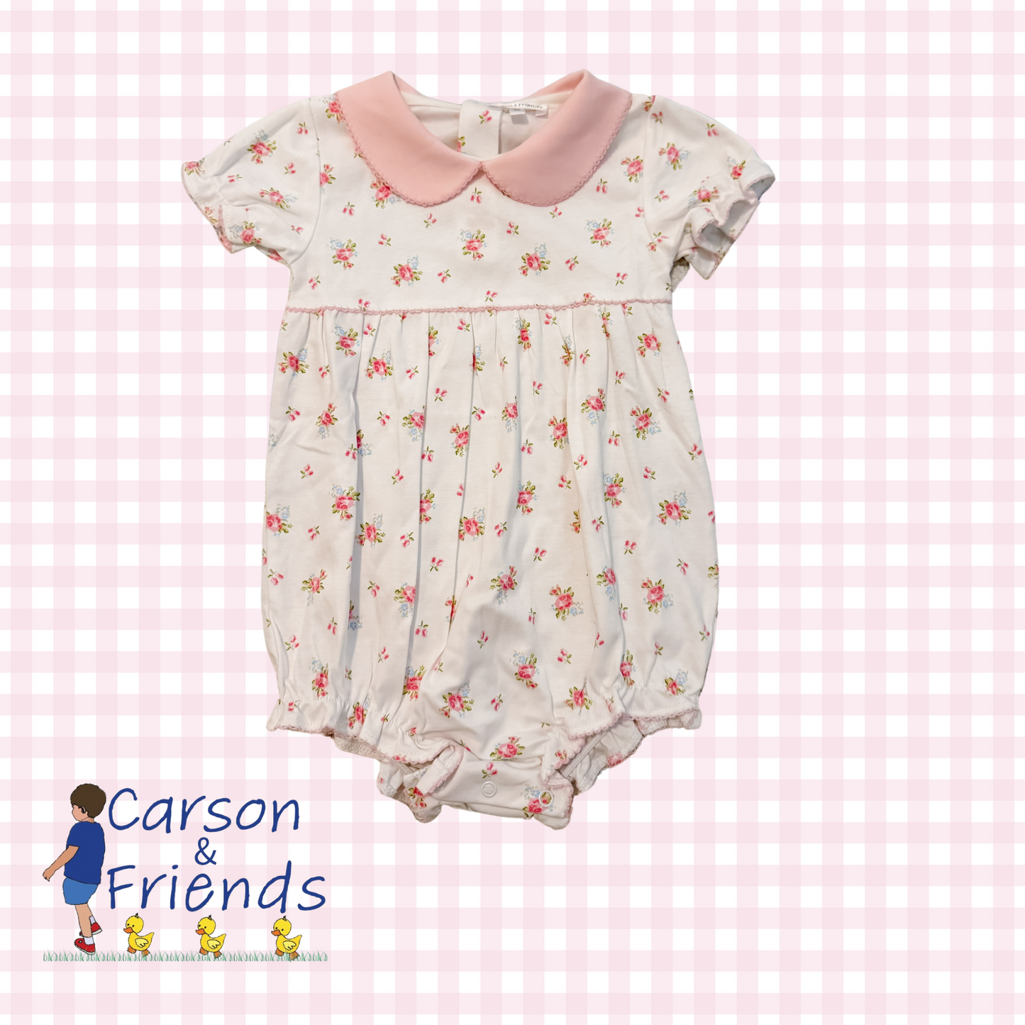 Carson and Friends Pink Floral Pima Collared Bubble