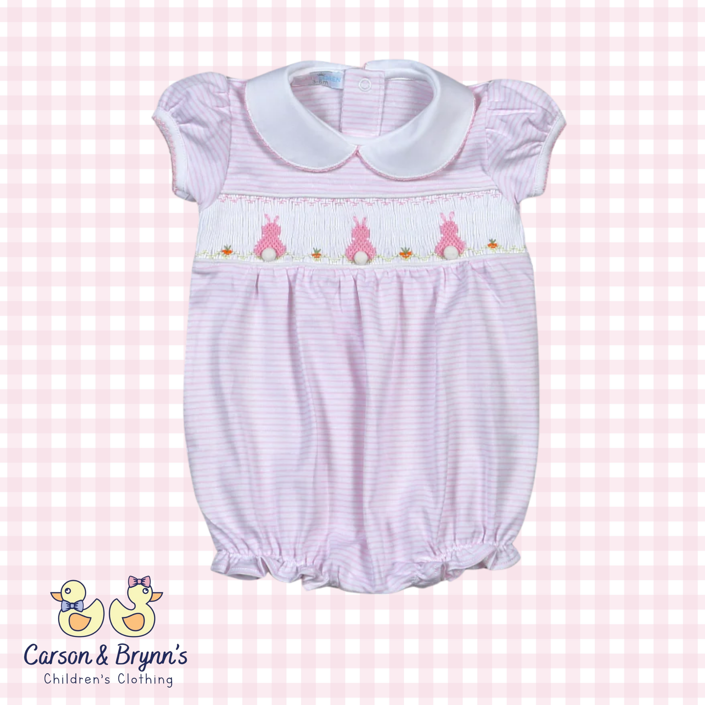 Baby Loren Hand Smocked Bunnies Bubble- Pink