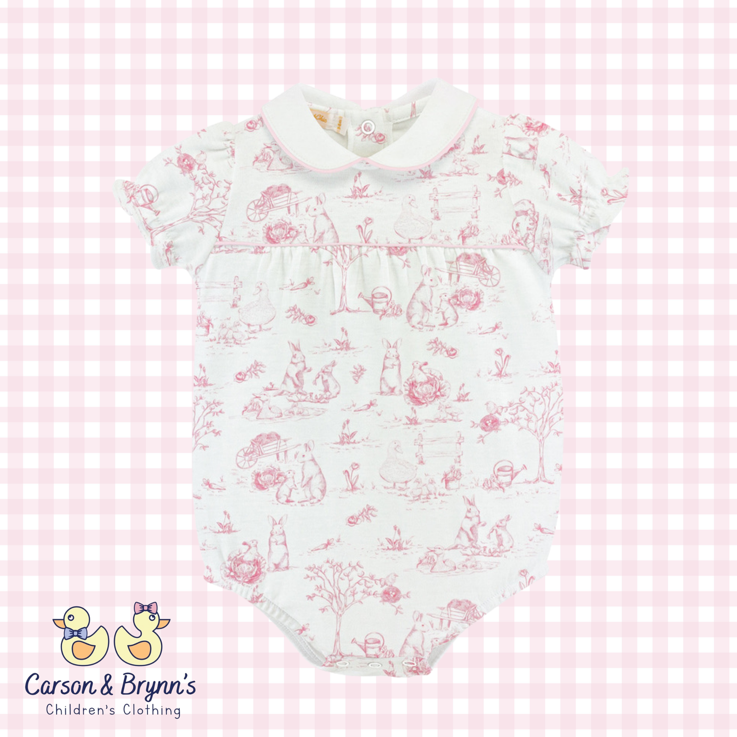 Baby Club Chic Pink Toile Bunnies Bubble with Round Collar