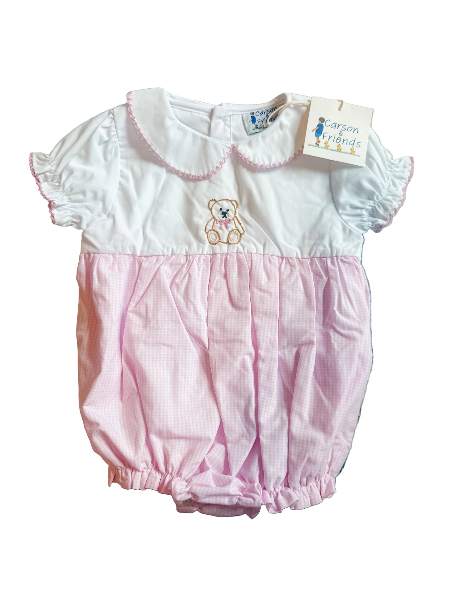 Carson and Friends Pink Teddy Bear Hand Embroidered Bubble