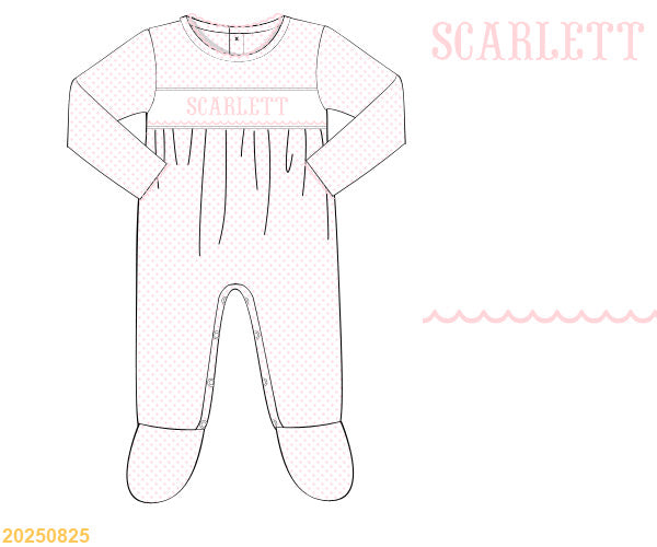 Preorder eta January Bitty Dot Smocked Footie- Pink
