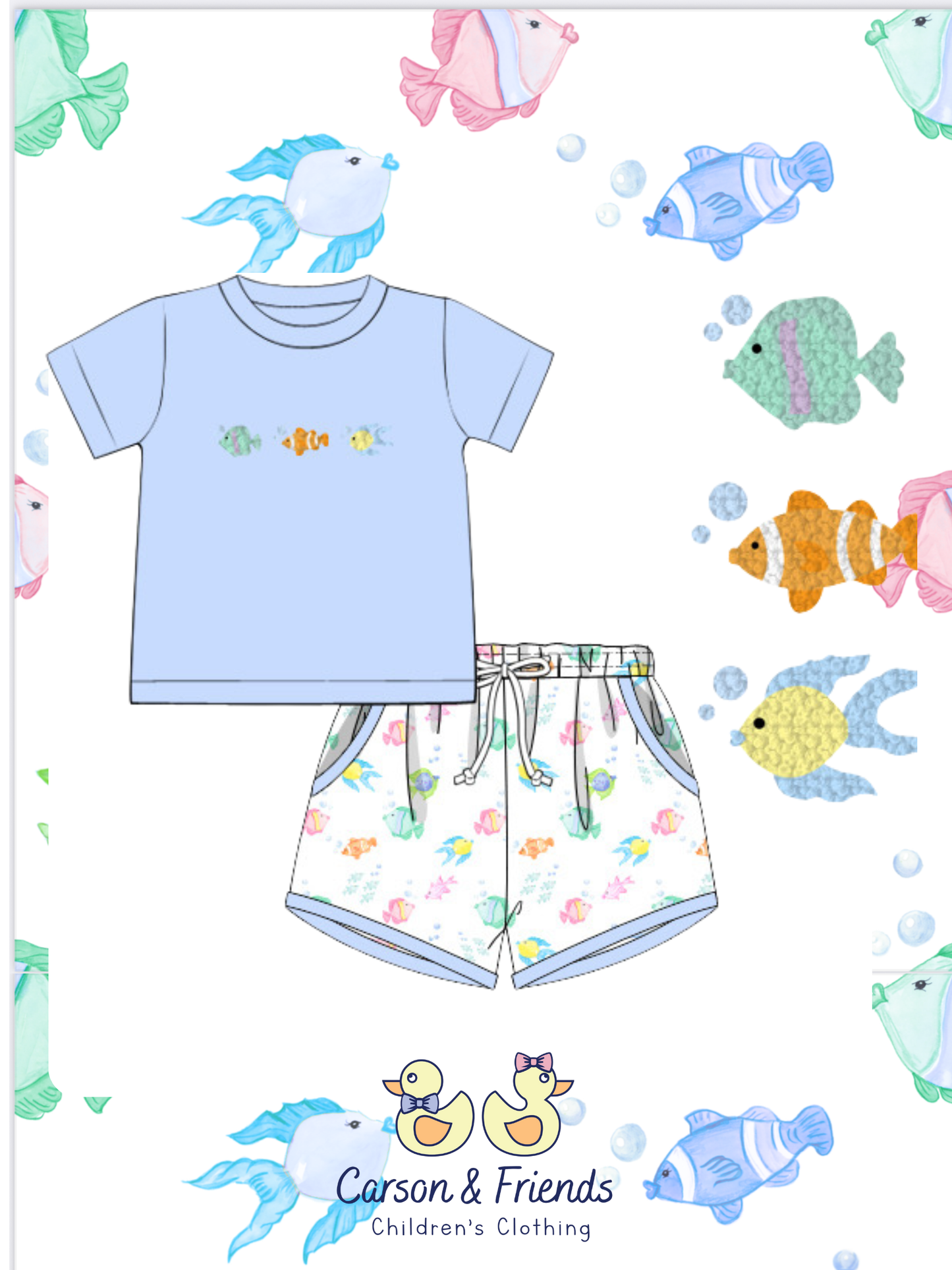 Carson and Friends French Knot Fishies Short Set