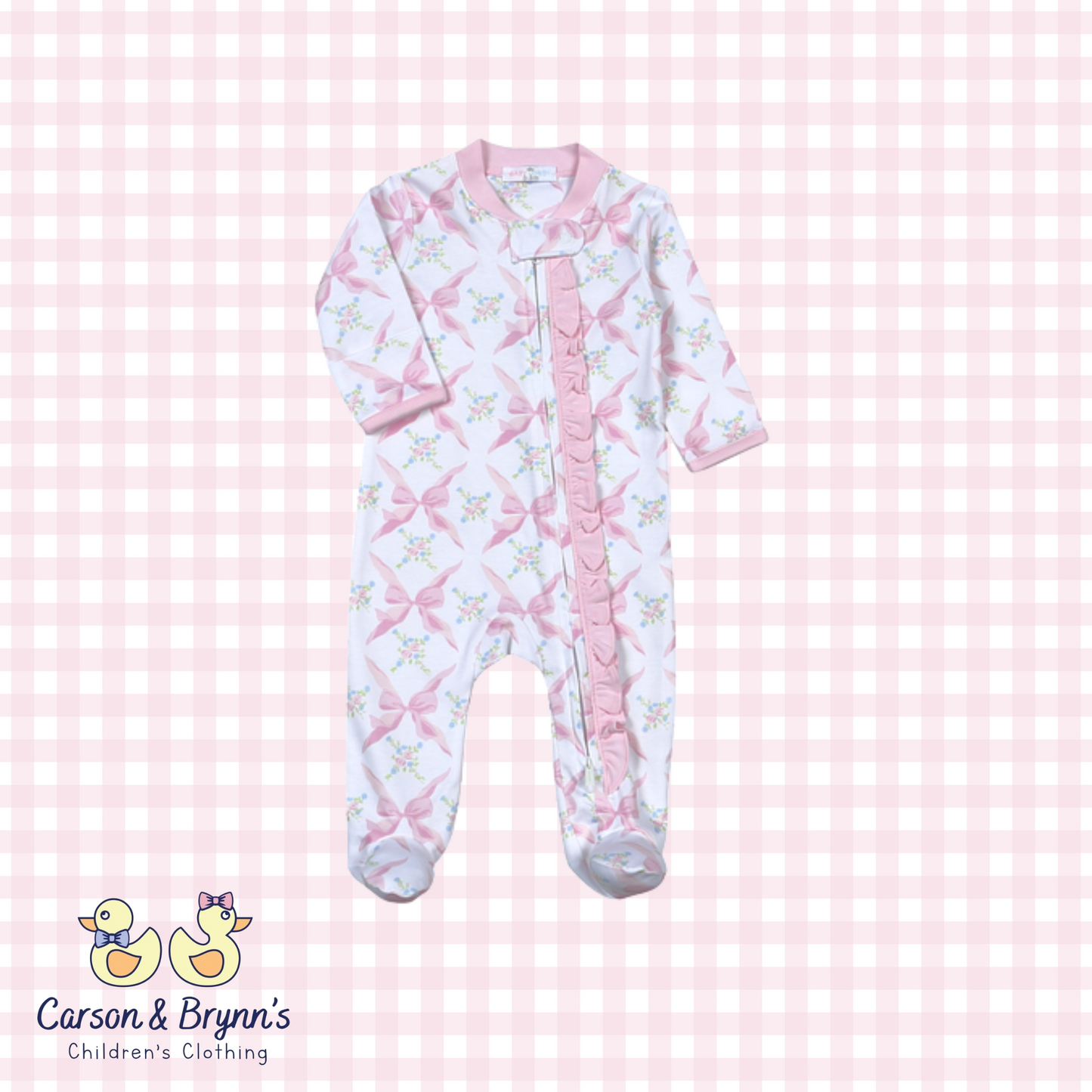 Baby Loren Pink Bows Pima Zipper Footie