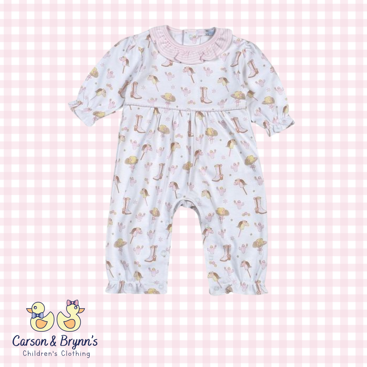 Baby Loren Howdy Baby Pima Romper Pink