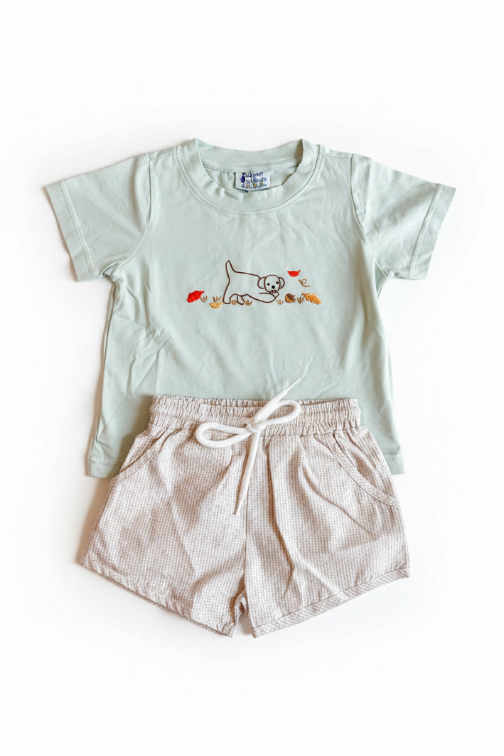 Carson and Friends Hand Embroidered Fall Puppy Short Set