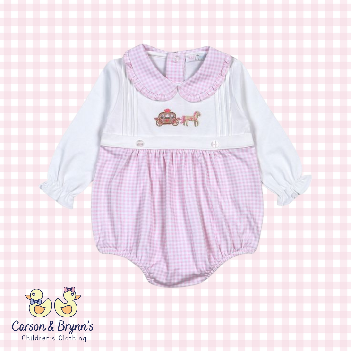 Baby Loren Pink Princess Carriage Embroidered Bubble