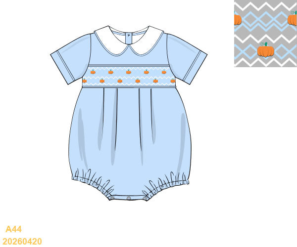 PREORDER ETA LATE AUGUST- Carson and Friends Geo Smocked Pumpkin Bubble Boys