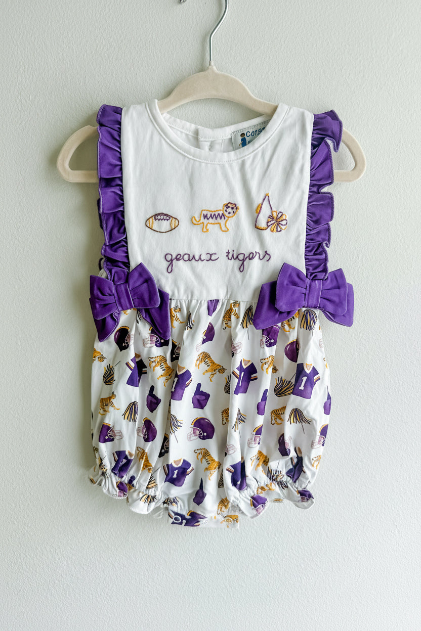 Carson and Friends Purple and Gold Hand Embroidered Bubble Girls