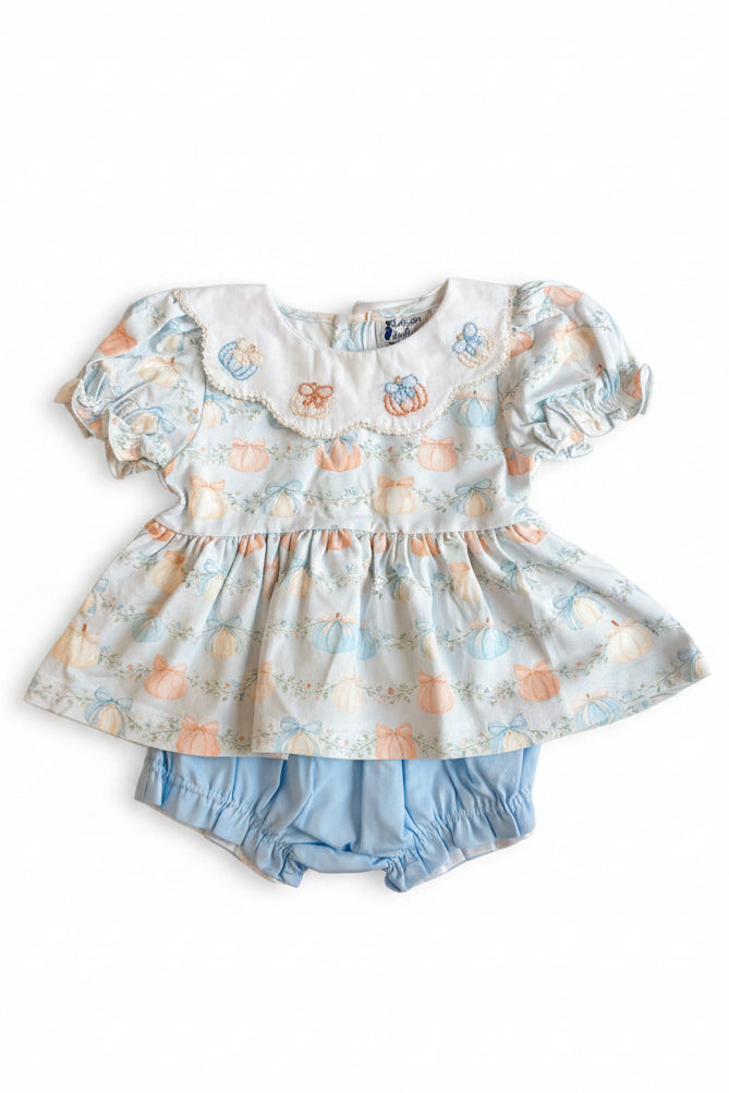 Carson and Friends Pumpkins and Bows Shadow Embroidery Bloomer Set