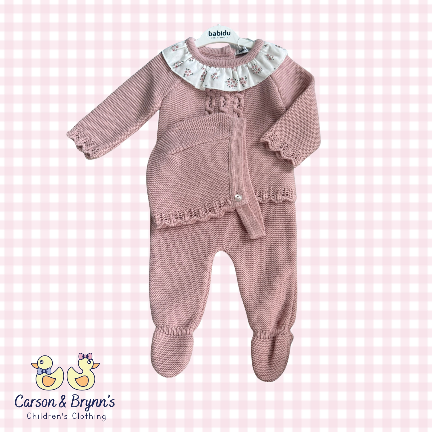 Babidu Knit Pink Set and Bonnet