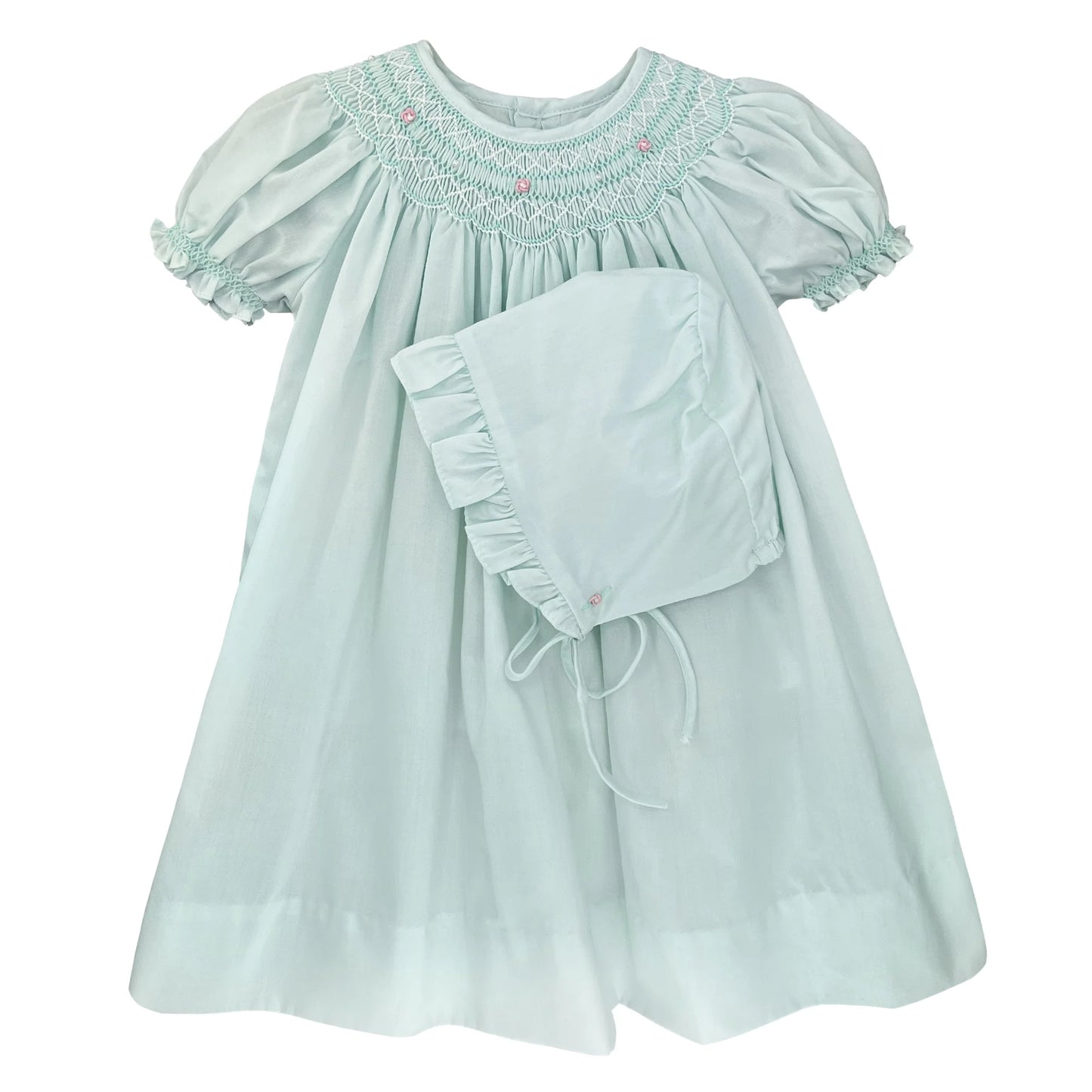 Petit Ami Bishop Smocked Daygown with Pearls- Mint