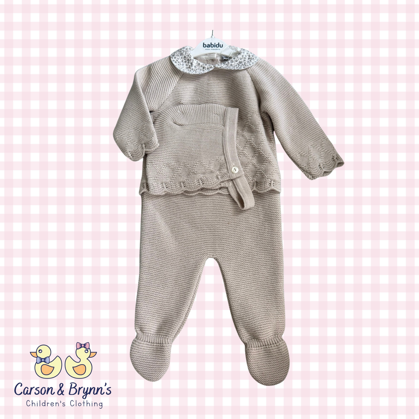 Babidu Knit Beige Set and Bonnet