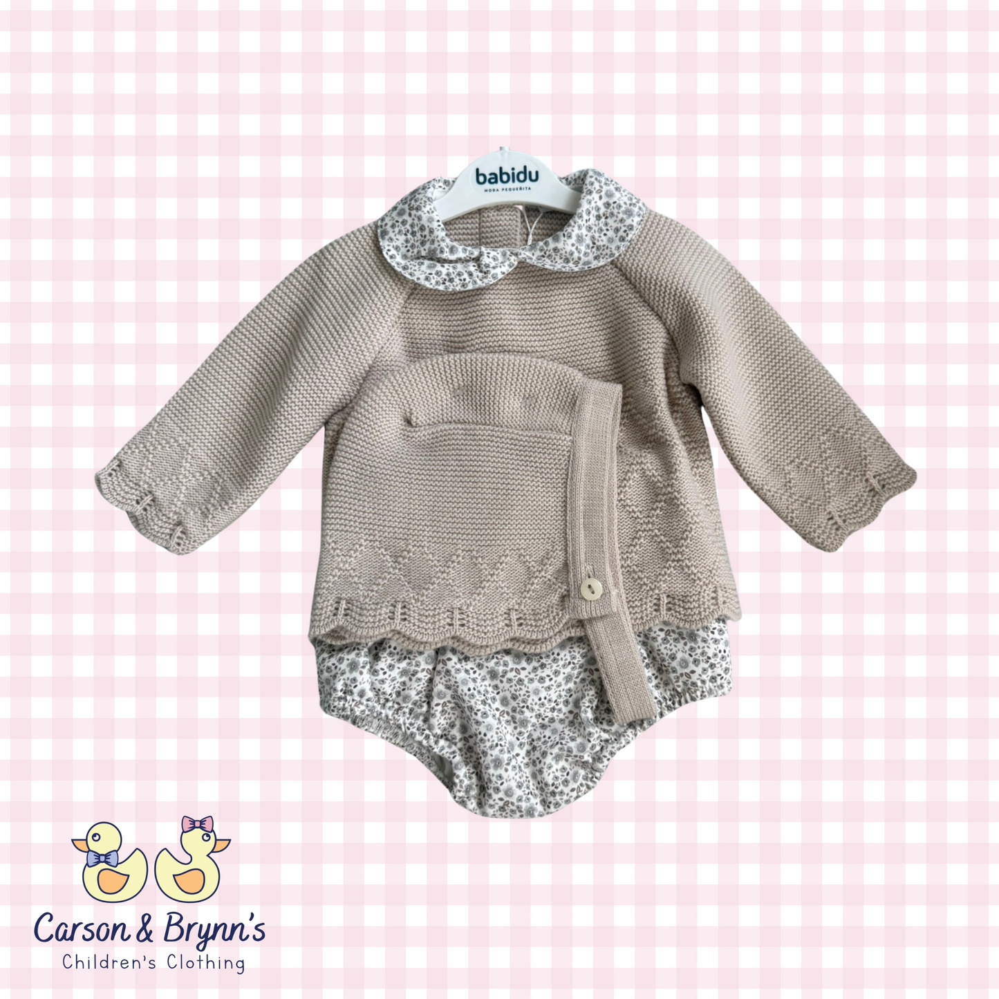 Babidu Beige Diaper Set and Bonnet
