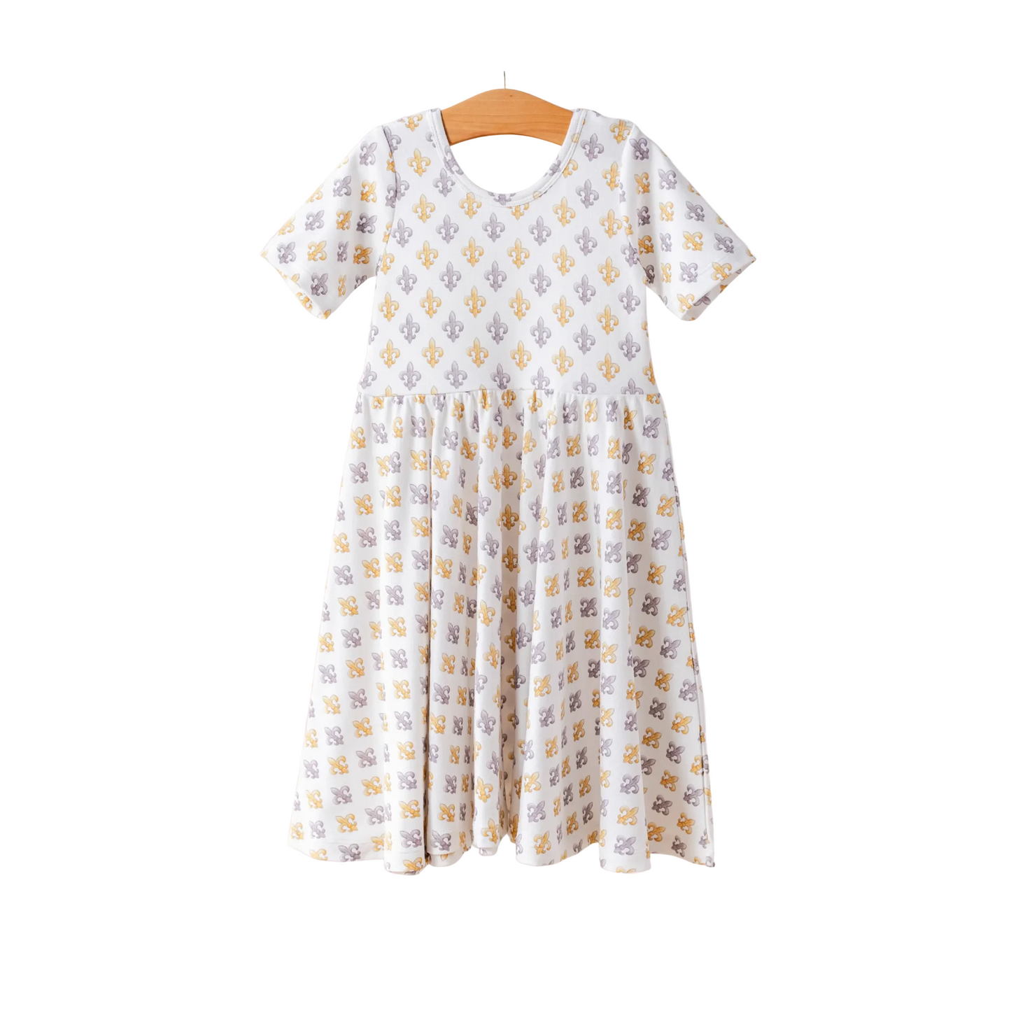 Black & Gold Fleur de Lis Organic Cotton Twirl Dress