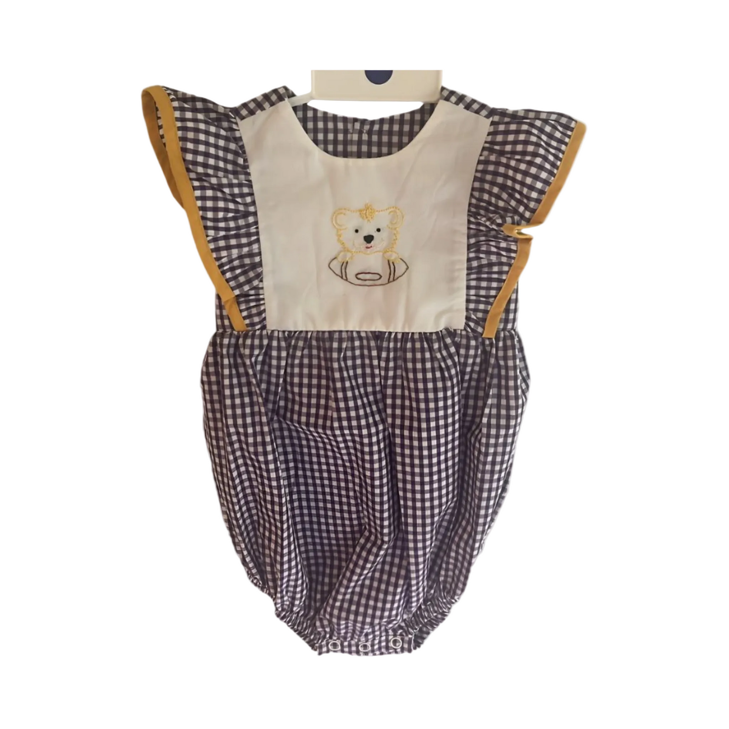 Southern Saturday Embroidered Purple and Gold Tiger Bubble with Ruffle Sleeves