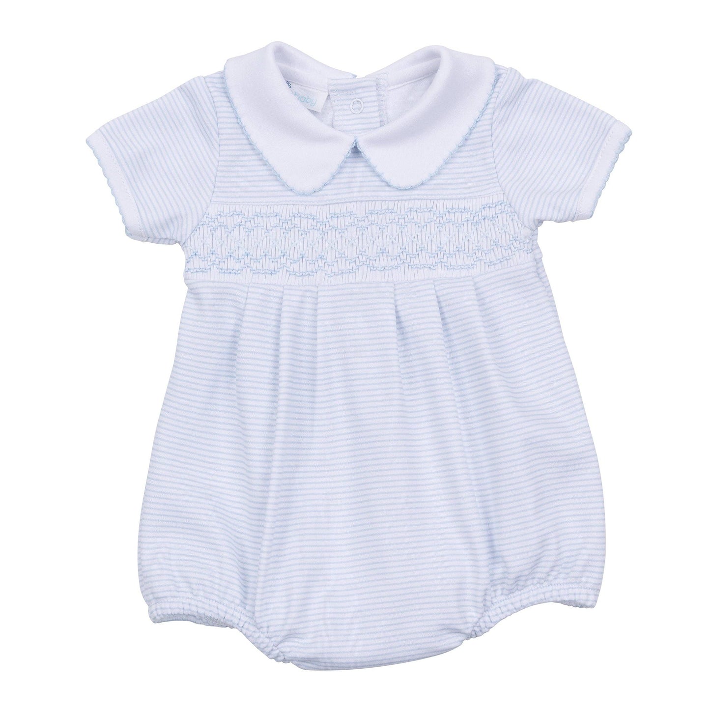 Magnolia Baby - Mini Stripes Smocked Bubble - Light Blue