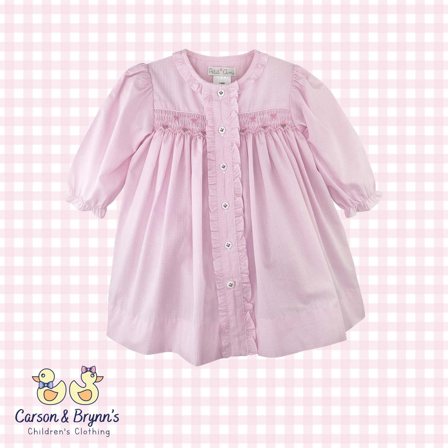 Petit Ami Dress with Button Front and Smocking