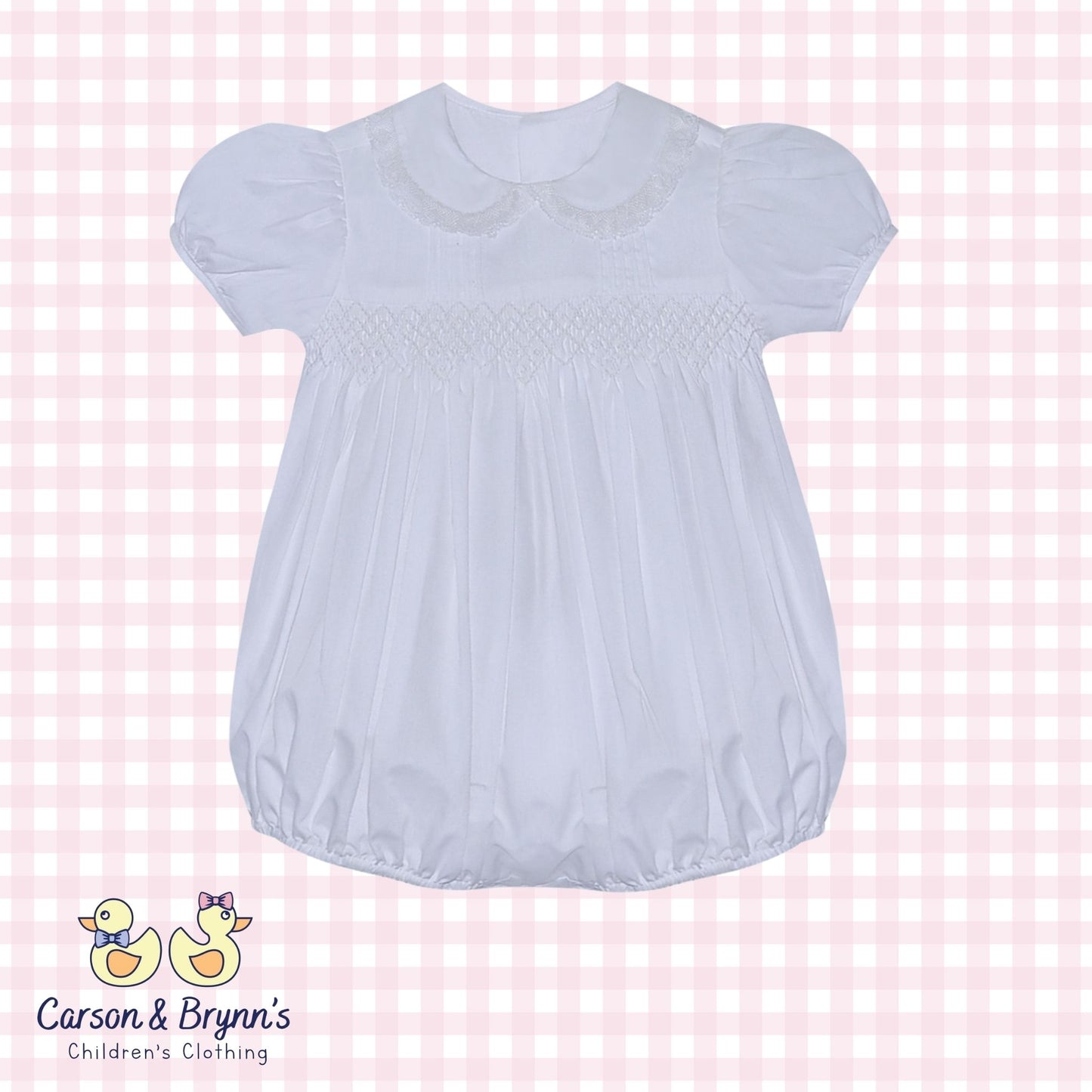 Baby Sen Finley Girl Bubble- All White Smocked