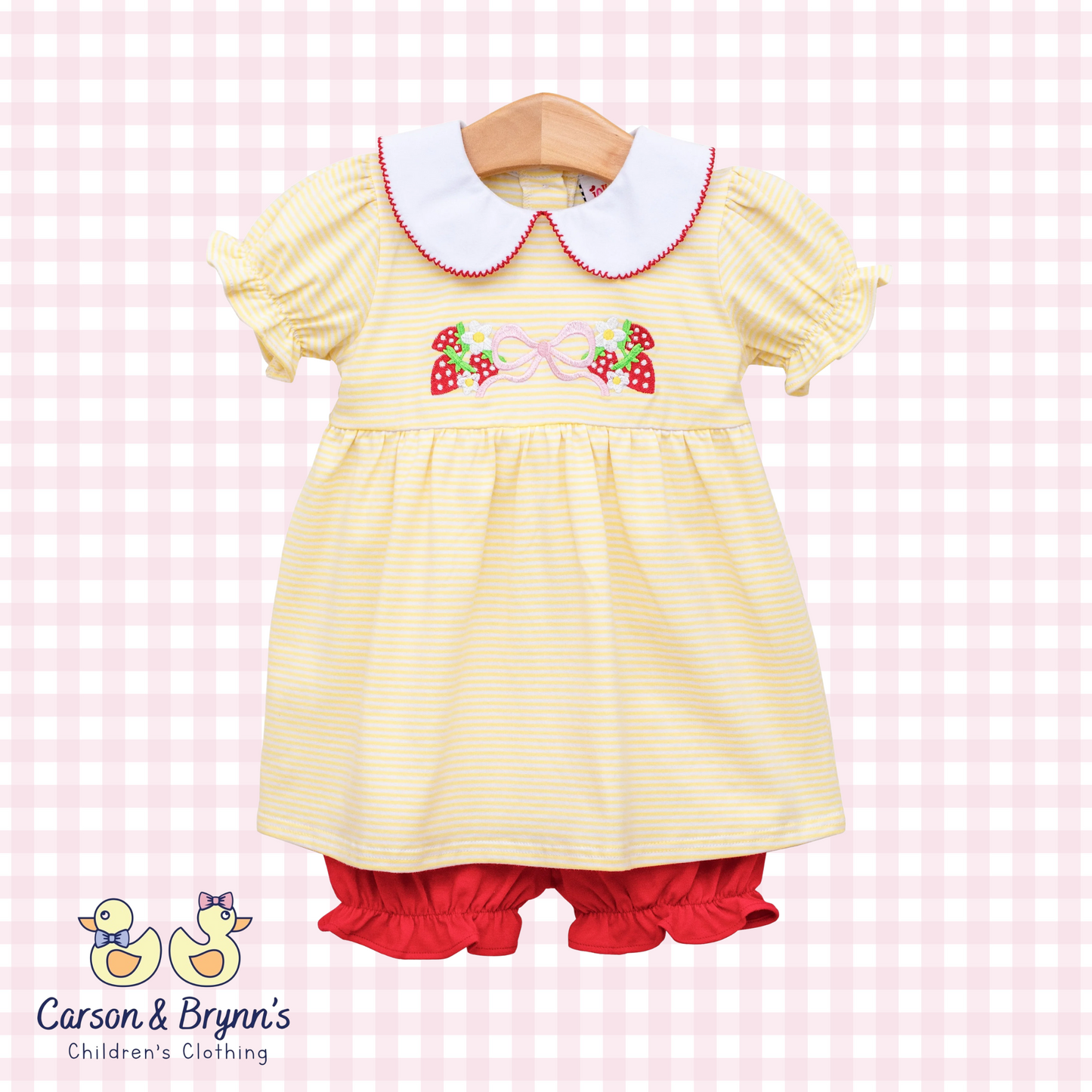 Strawberry and Bow Charlotte Bloomer Set