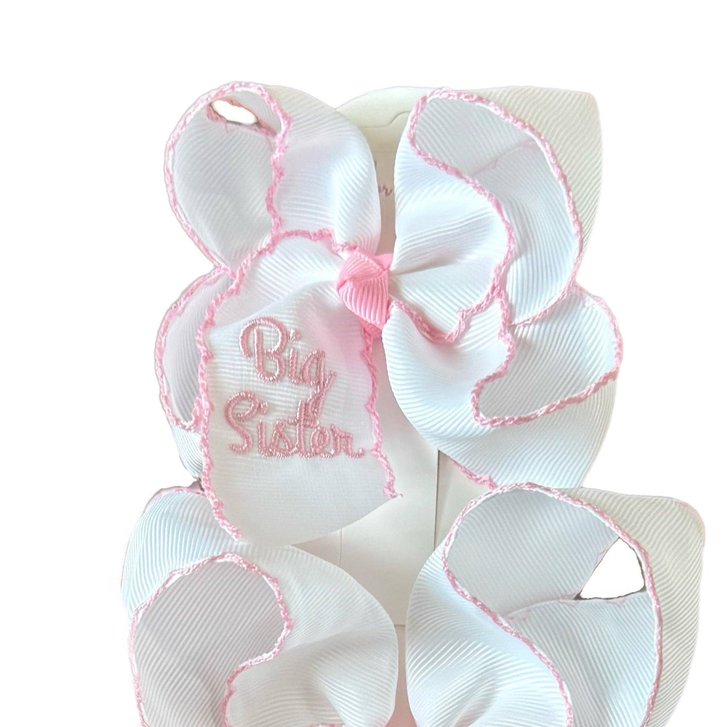 Just For Fun Threads - Big Sister Embroidered Moonstitch Hair Bow