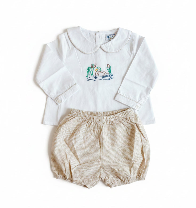 Carson and Friends Hand Embroidered Mallard Banded Short Set