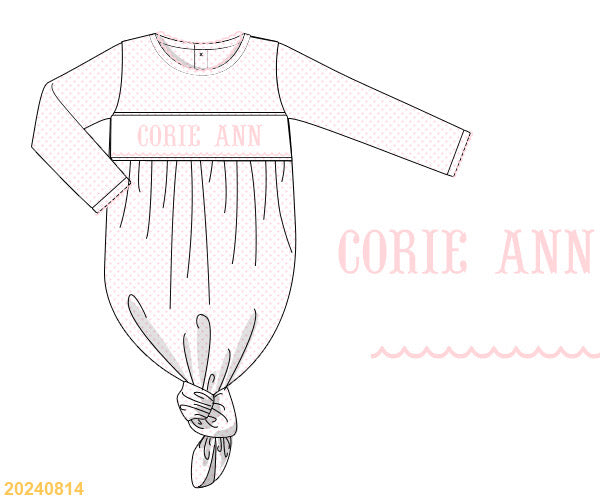 Preorder eta January Bitty Dot Smocked Gown- Pink