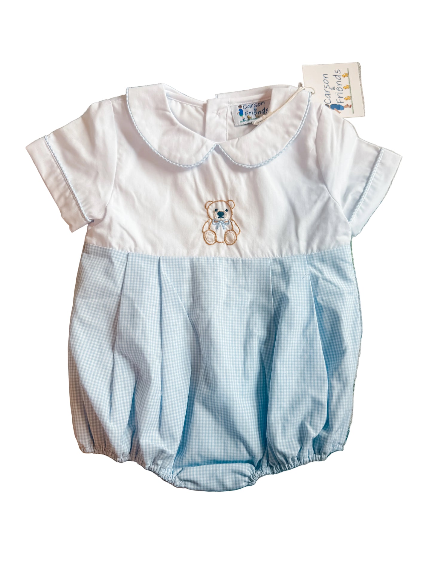 Carson and Friends Blue Teddy Bear Hand Embroidered Bubble