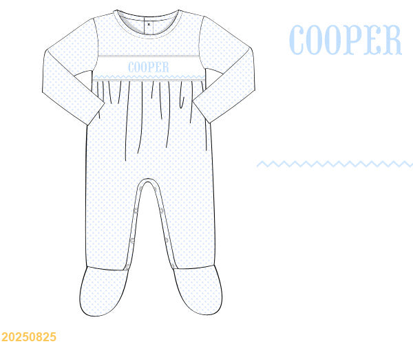 Preorder eta January Bitty Dot Smocked Footie- Blue