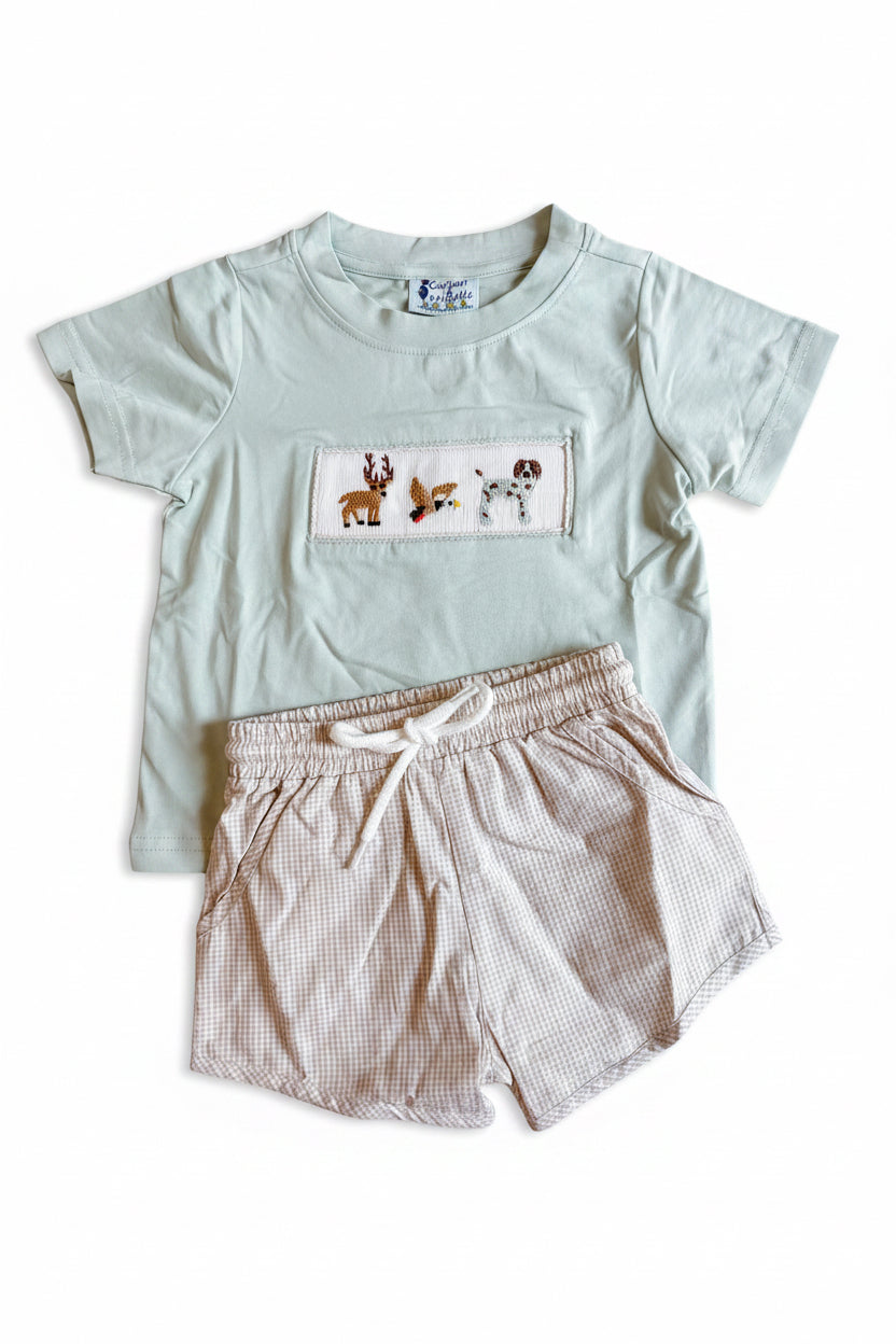 Carson and Friends Hunting Dog Smocked Short Set