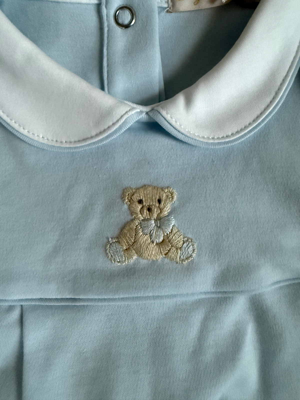 Baby Club Chic Teddy Bear Embroidered Bubble with Round Collar