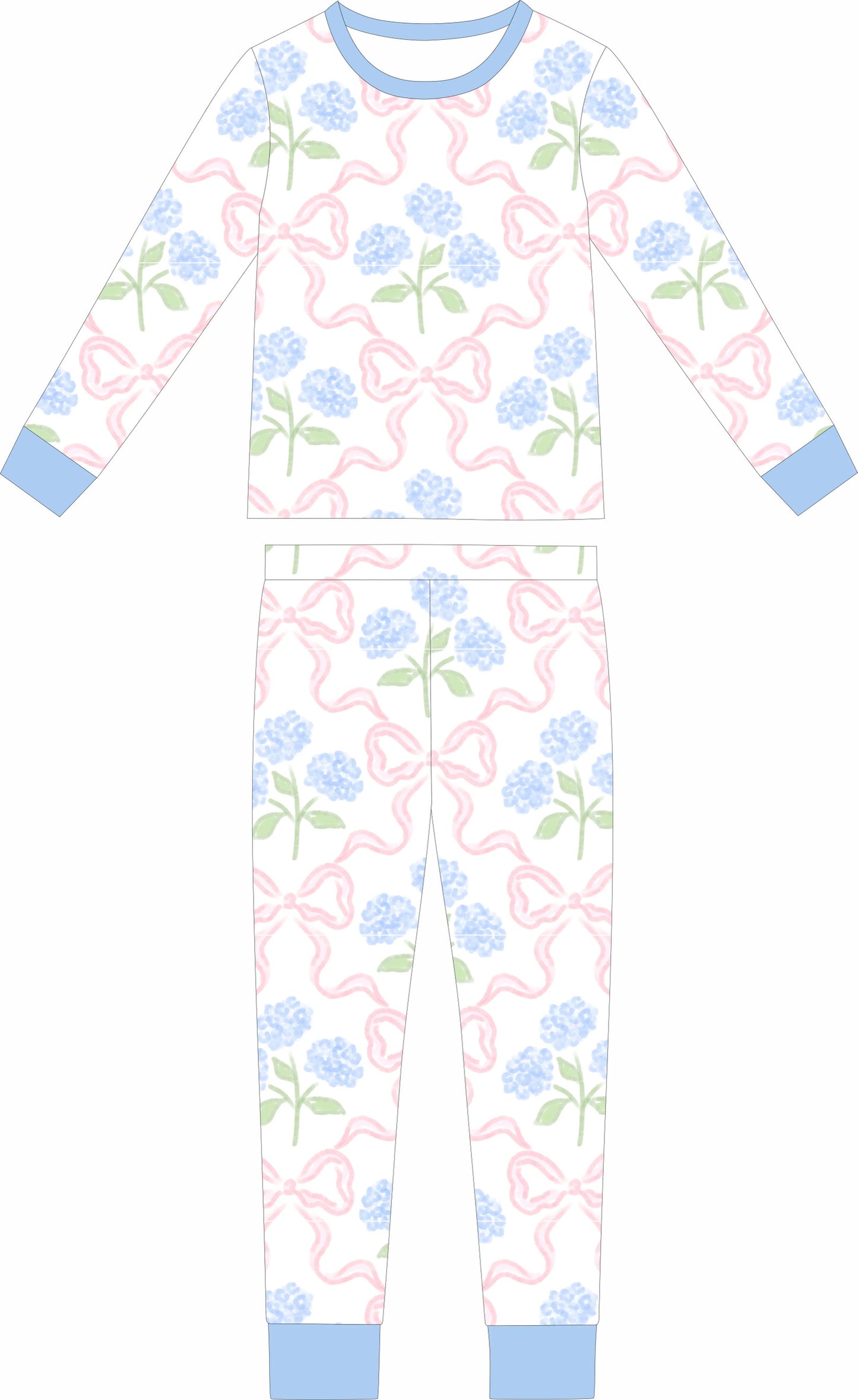 PREORDER ETA SEPTEMBER- Bamboo Viscose Pajama Set- Hydrangea Bow Trellis