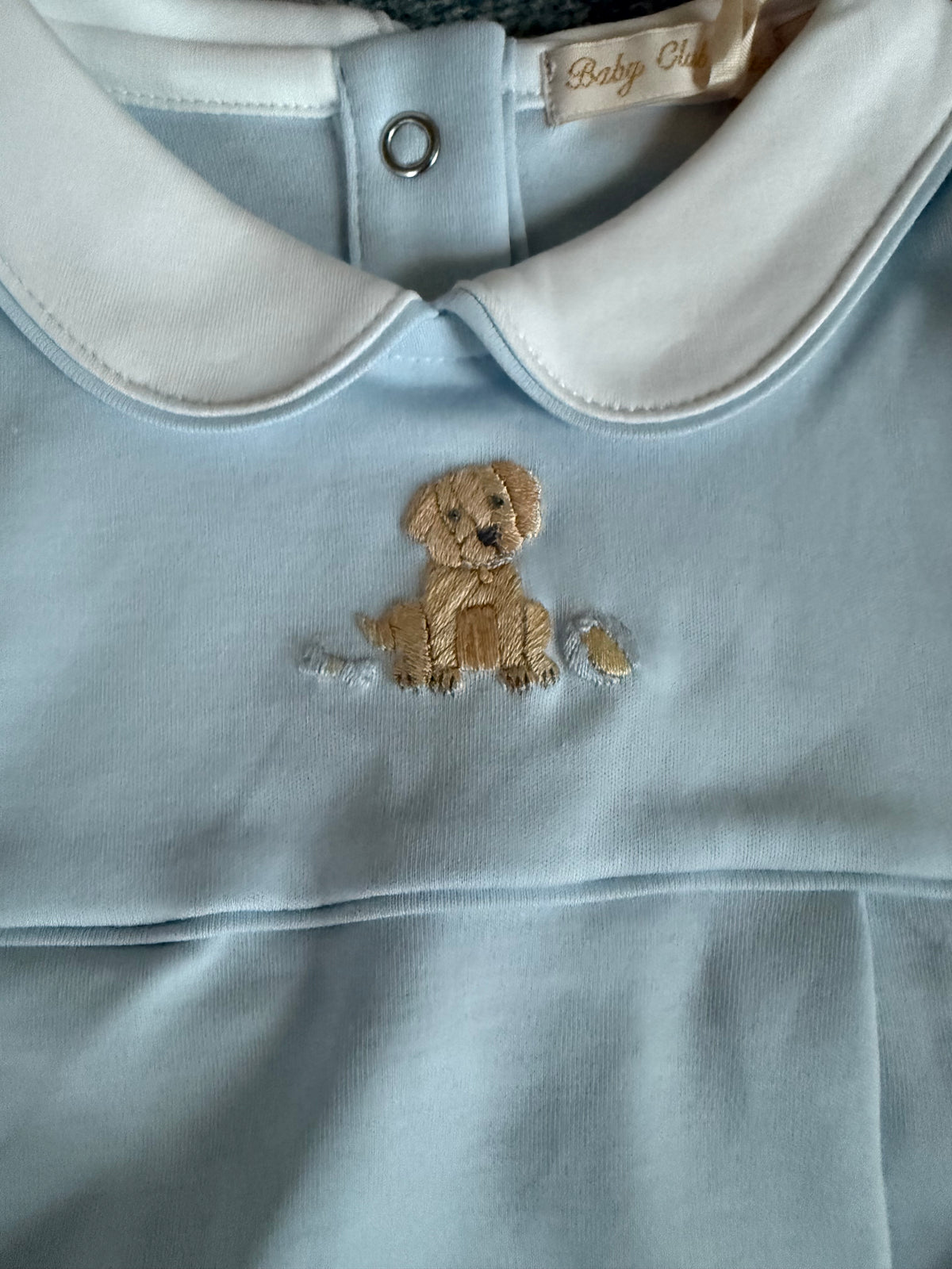 Baby Club Chic Puppy Embroidered Bubble with Round Collar