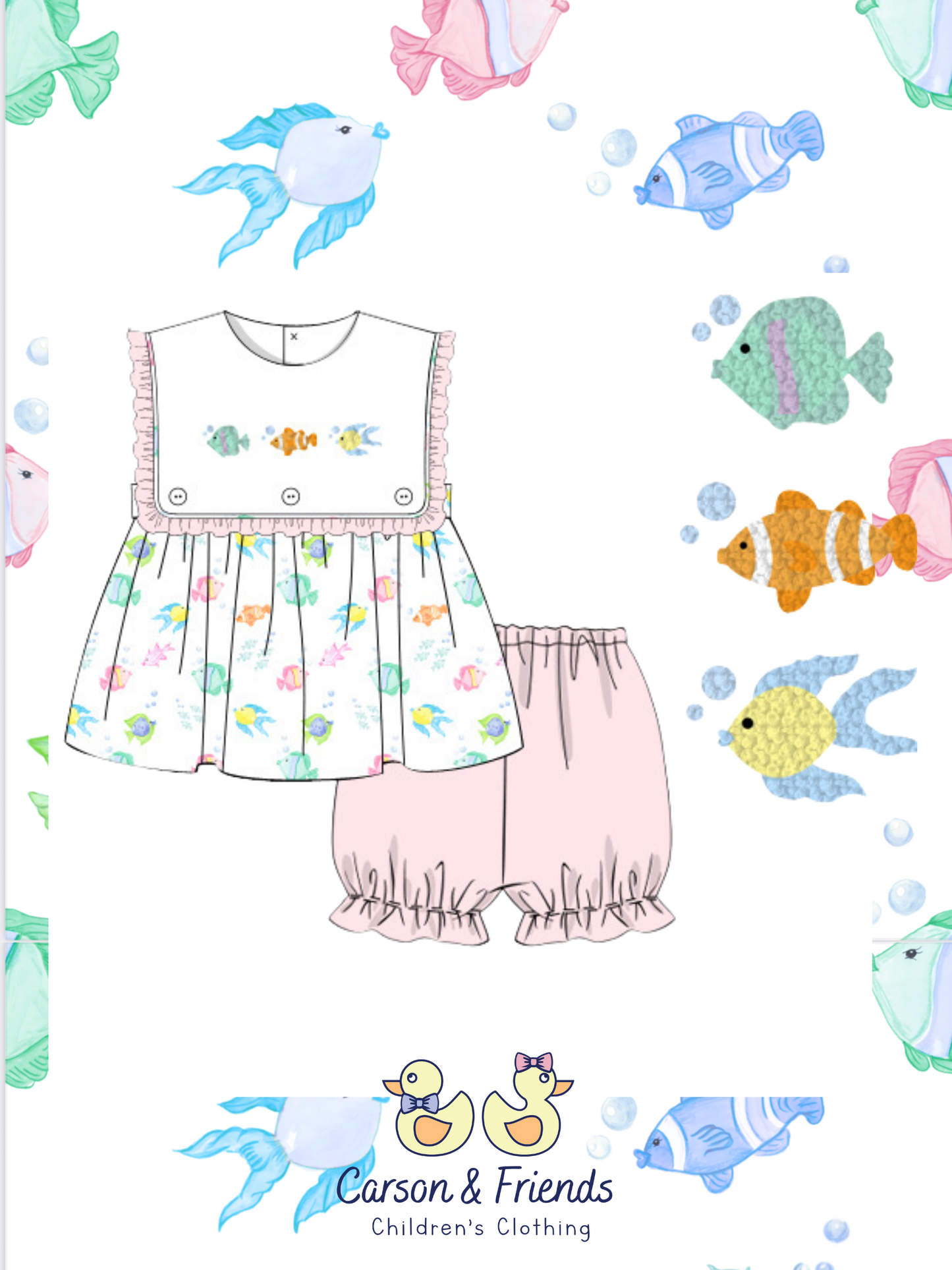 PRESALE Girls French Knot Fishies Bloomer Short Set