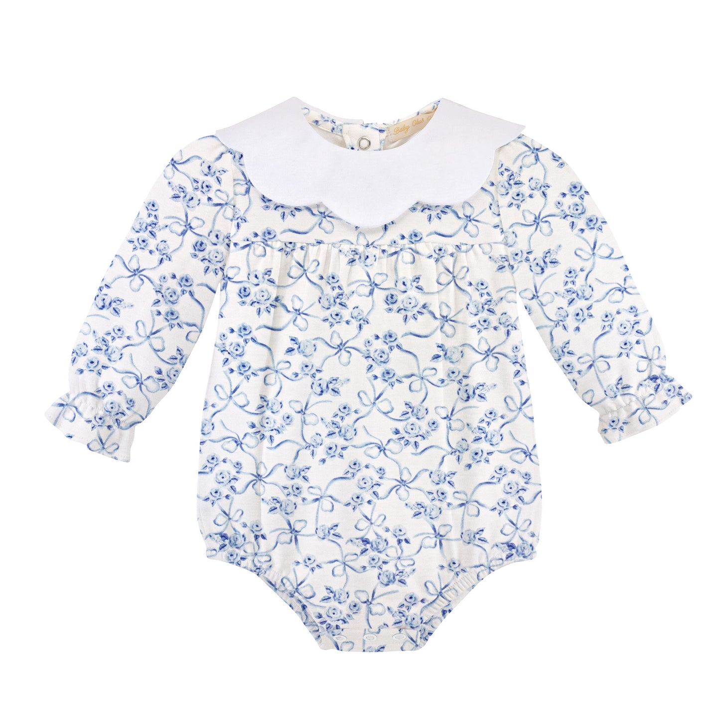 Baby Club Blue Toile Bubble with Scalloped Collar