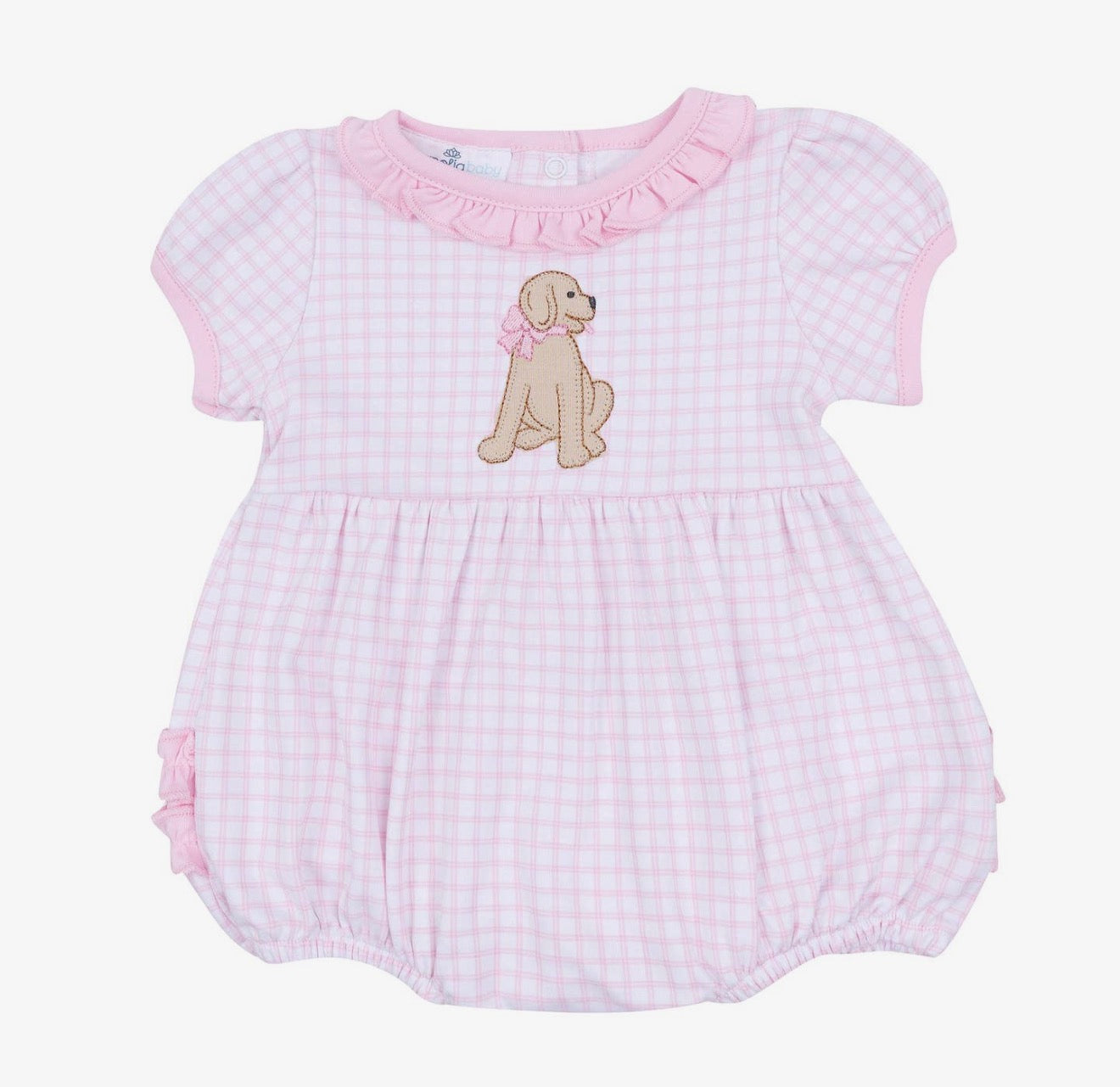 Magnolia Baby Puppy Playtime Applique Ruffle Bubble - Pink