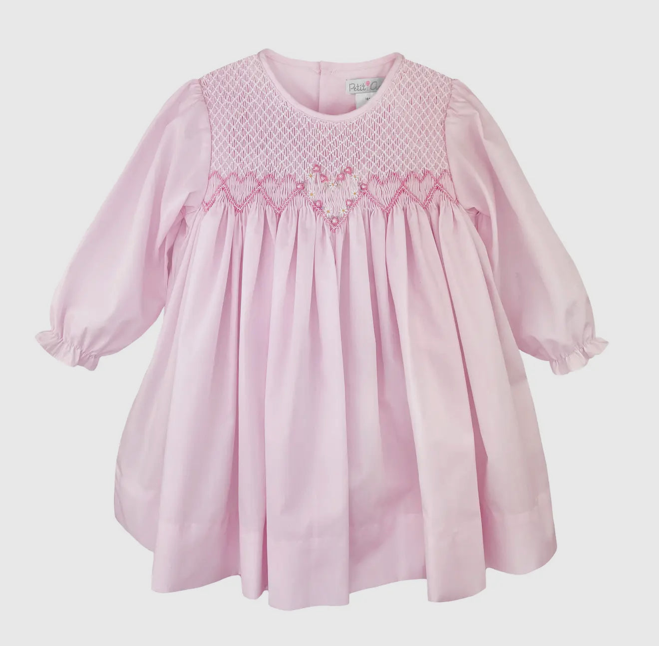 Petit Ami Fully Smocked Dress with Heart Embroidery