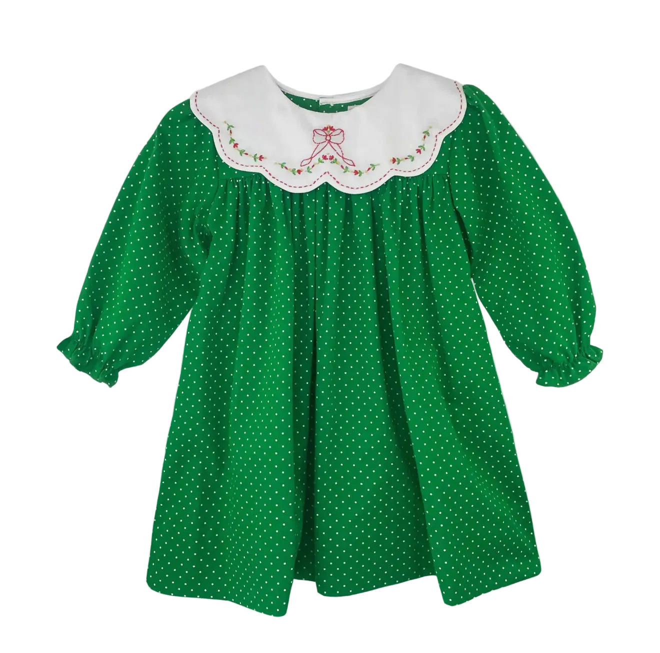 Petit Ami Green Dot Dress with Collar