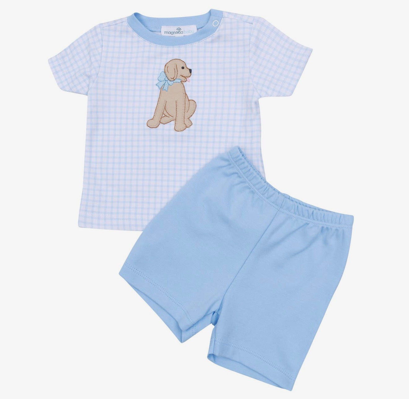 Magnolia Baby Puppy Playtime Applique Short Set - Light Blue