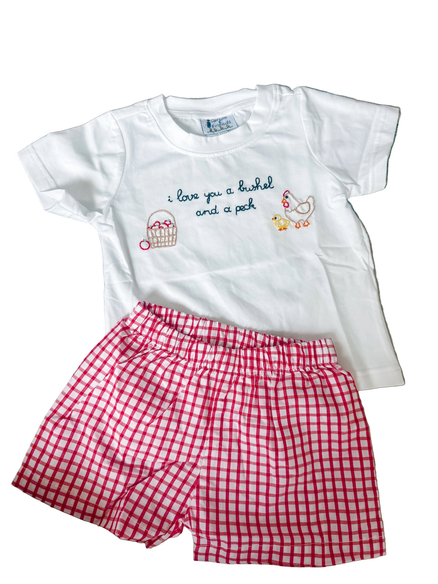 Carson and Friends Hand Embroidered Bushel and a Peck Short Set