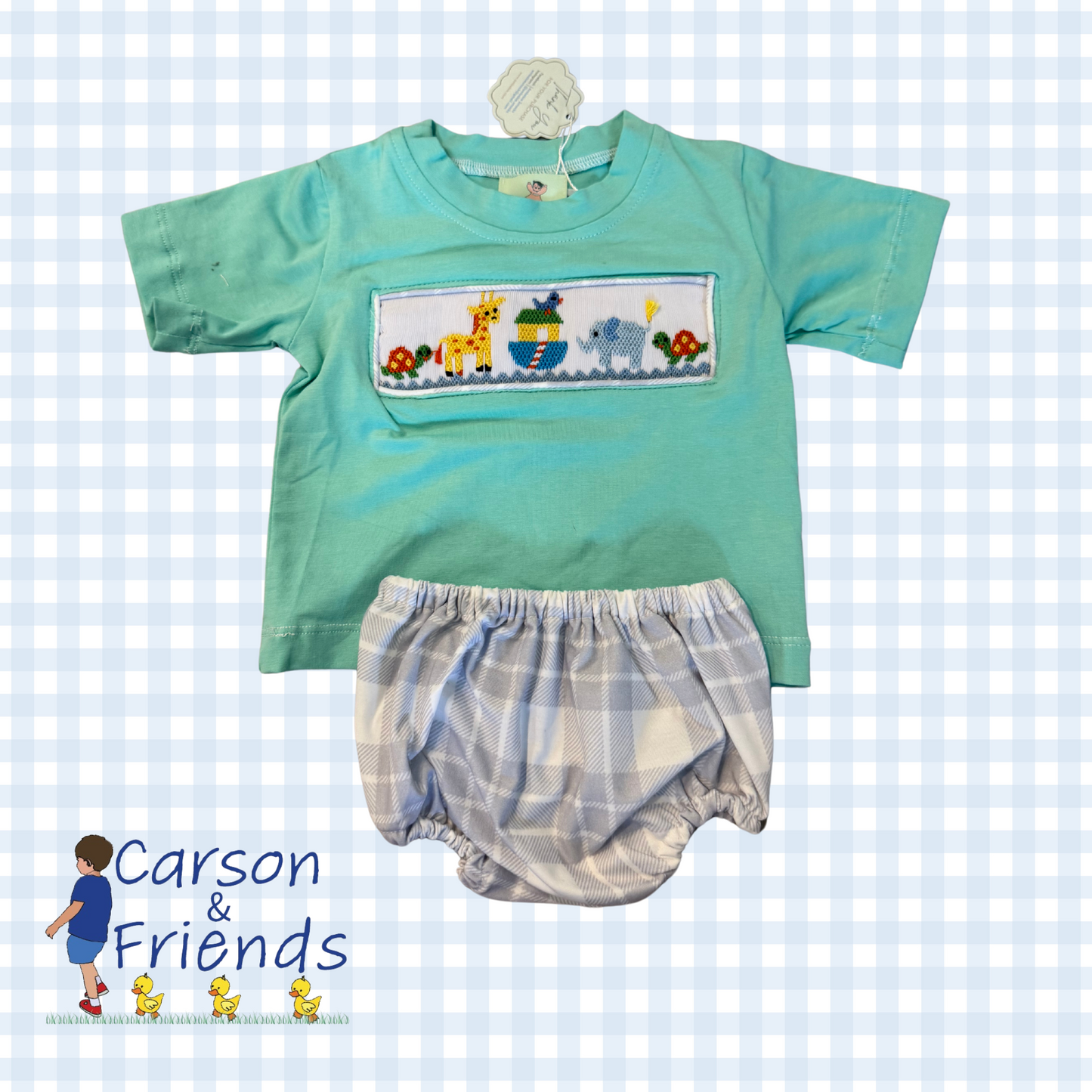 Noah’s Ark Smocked Diaper Set