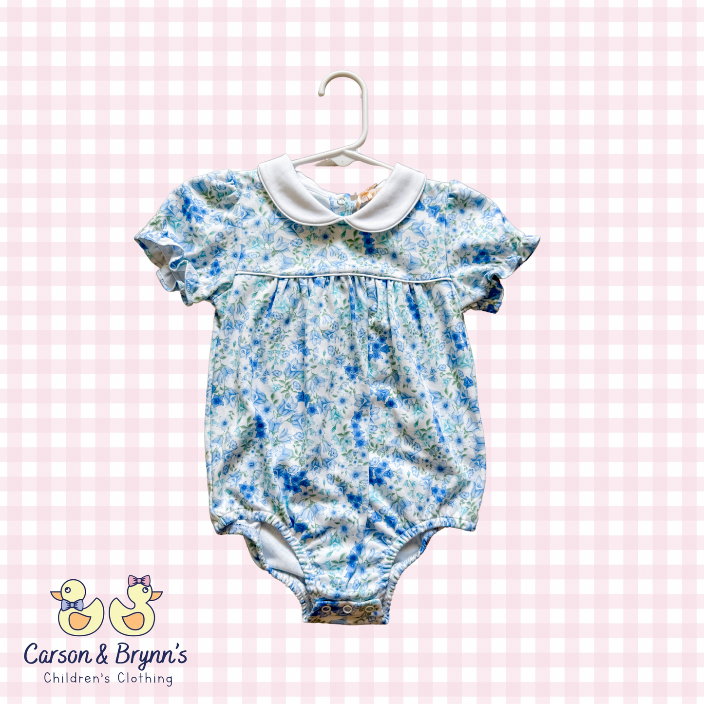 Baby Club Chic Blue Bell Flowers Bubble with Round Collar