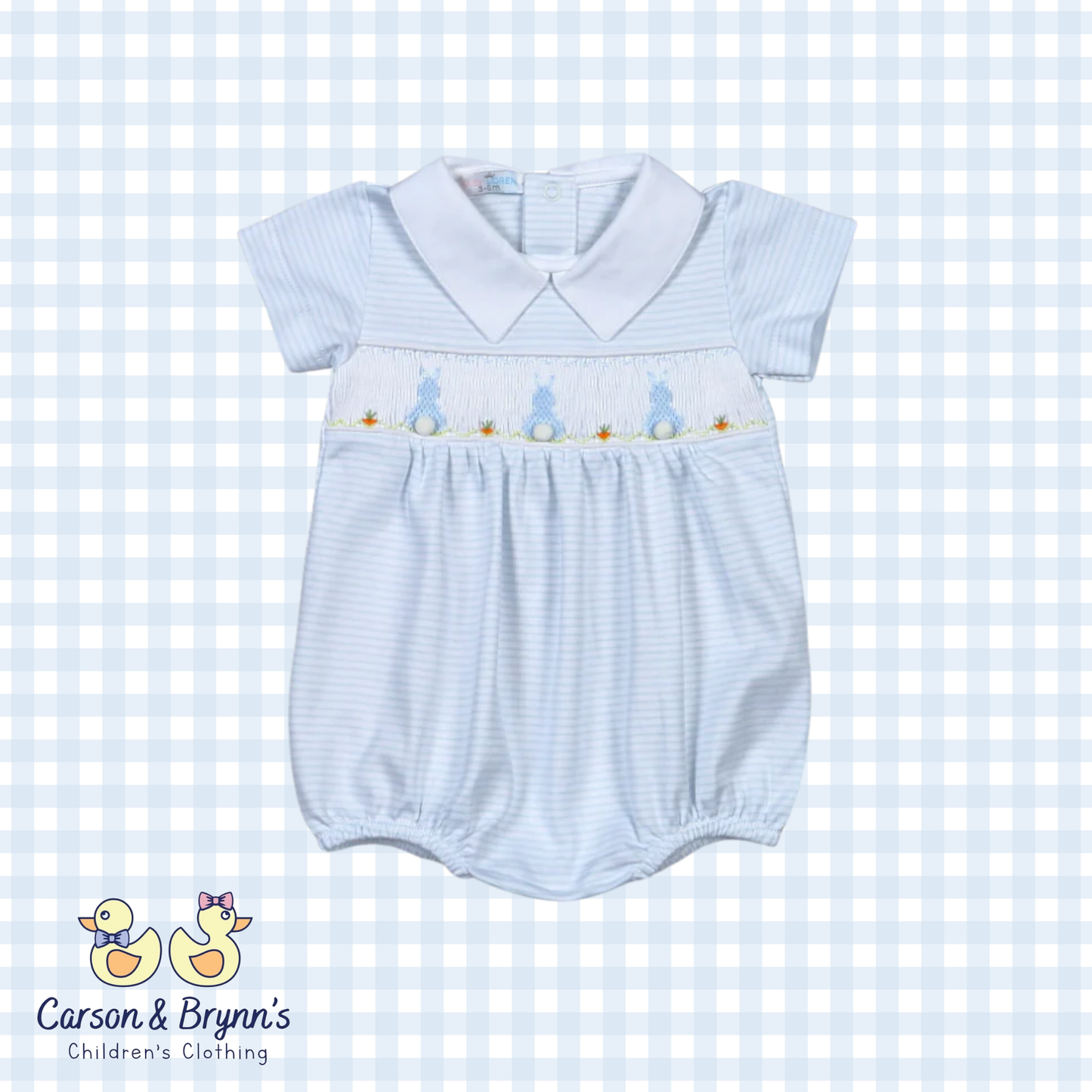 Baby Loren Hand Smocked Bunnies Bubble- Blue