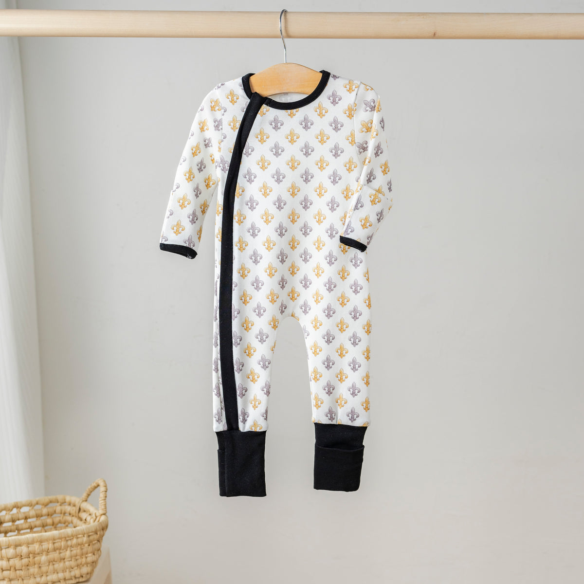 Nola Tawk Black and Gold Fleur De Lis Organic Cotton Zip Up Pajamas