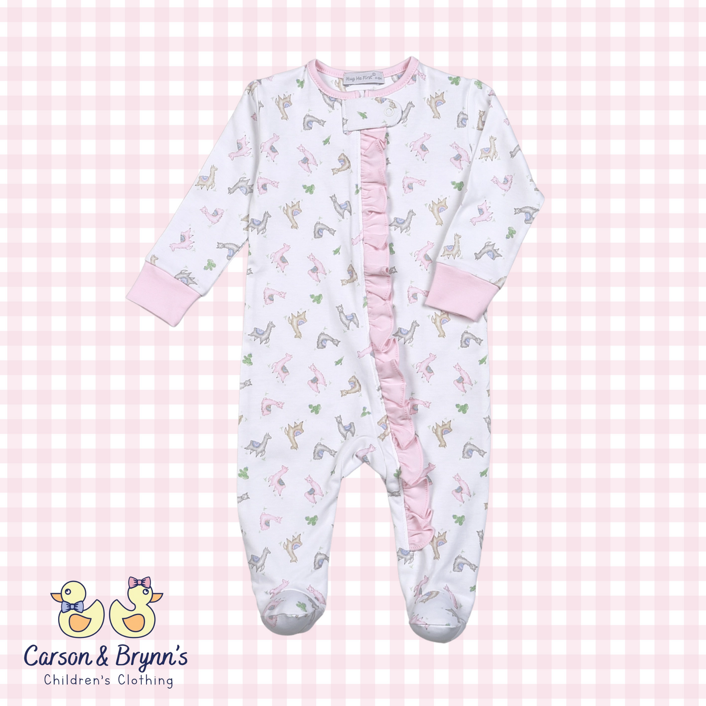 Hug Me First Llama Footie Pink