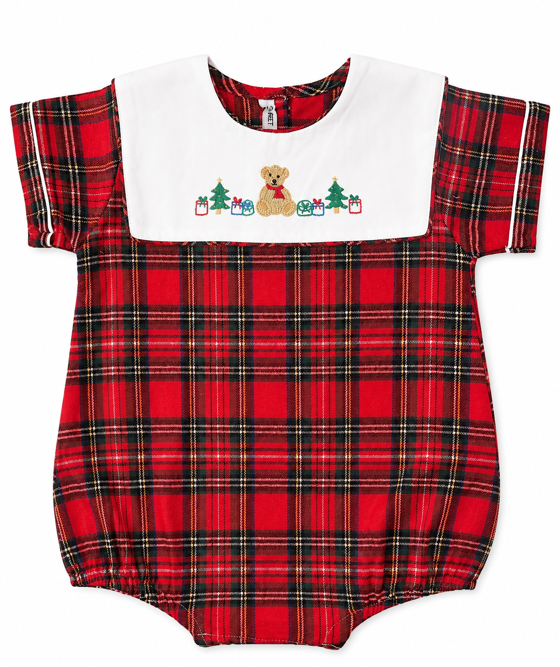 Sweet Dreams Teddy Bear Embroidered Plaid Boy Bubble