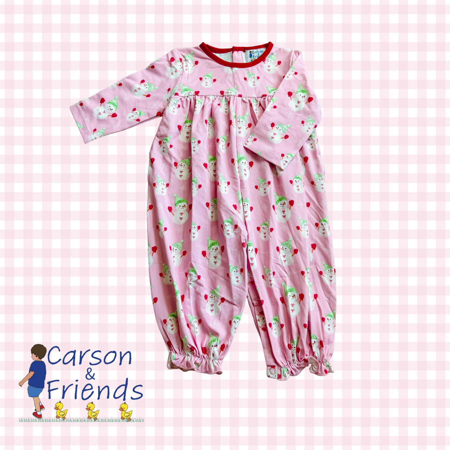 Carson and Friends Snowmen Romper- Pink