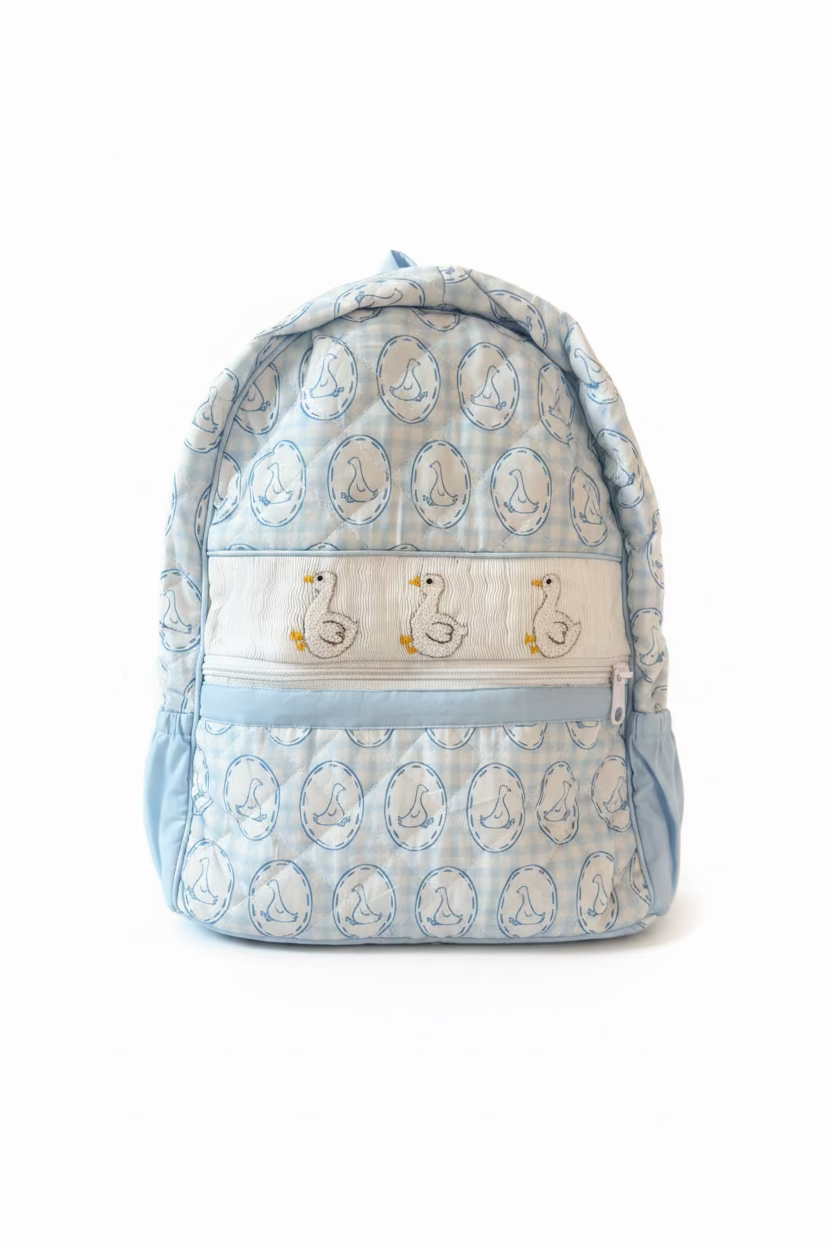 Carson and Friends Silly Goose Blue Smocked Backpack